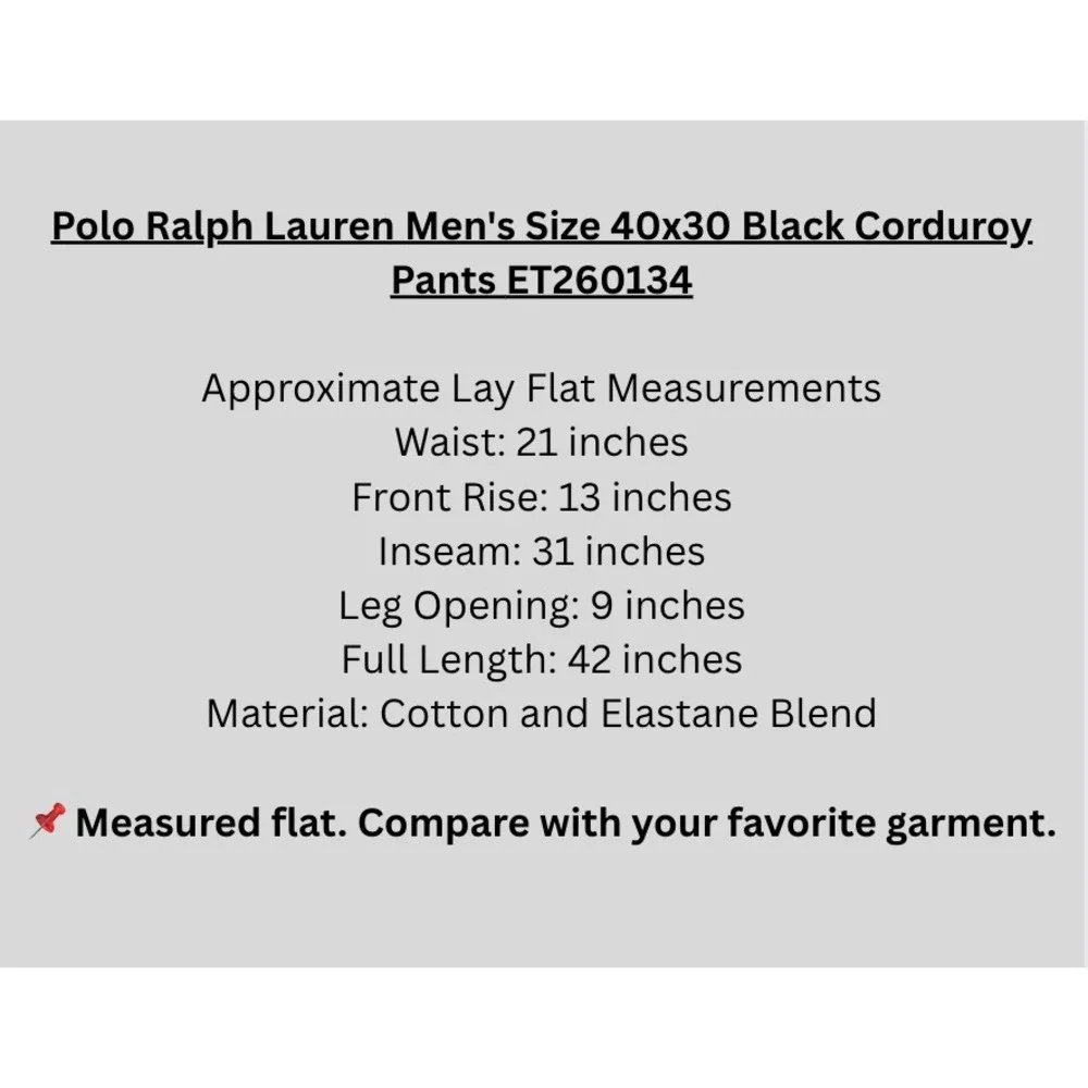Polo Ralph Lauren Men's Size 40x30 Black Corduroy Pants